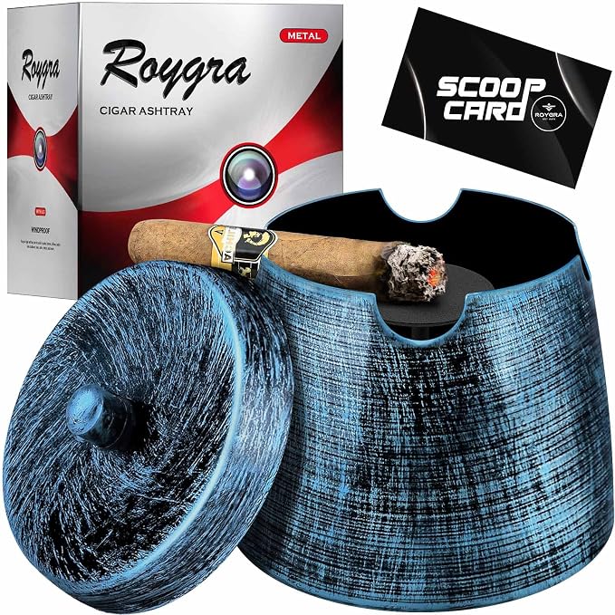 roygra Cigar Ash Tray with Lid, Outdoor Ashtray for Outside Patio, 4 Holder - skull ashtray