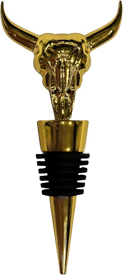 Rustic Western Cow Skull Wine Bottle Stopper, Gold Finish – Decorative Cowboy Bar Accessory & Wine Preservation Gift - C&E HOME COLLECTIVE - skull bottle