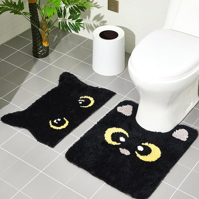Drydiet 2 Pack Black Cats Toilet Rugs Set U-shaped