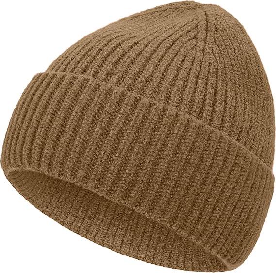 vidsel 50% Wool Thick Beanie Hat Men Women, Seamless Cuffed Winter Knit Cap - skull watch