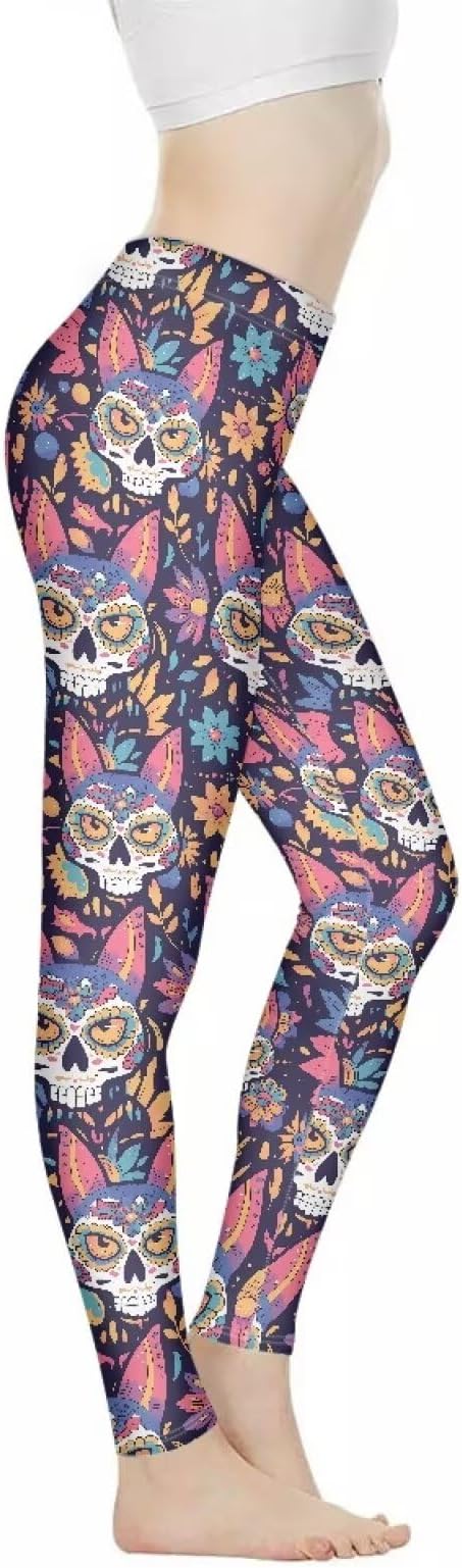Tie-Dye Galaxy Womens High Waisted Yoga Pants, Cartoon Dino Butter Soft Sport Pants, French Toile Sparrow Leggings - skull leggings
