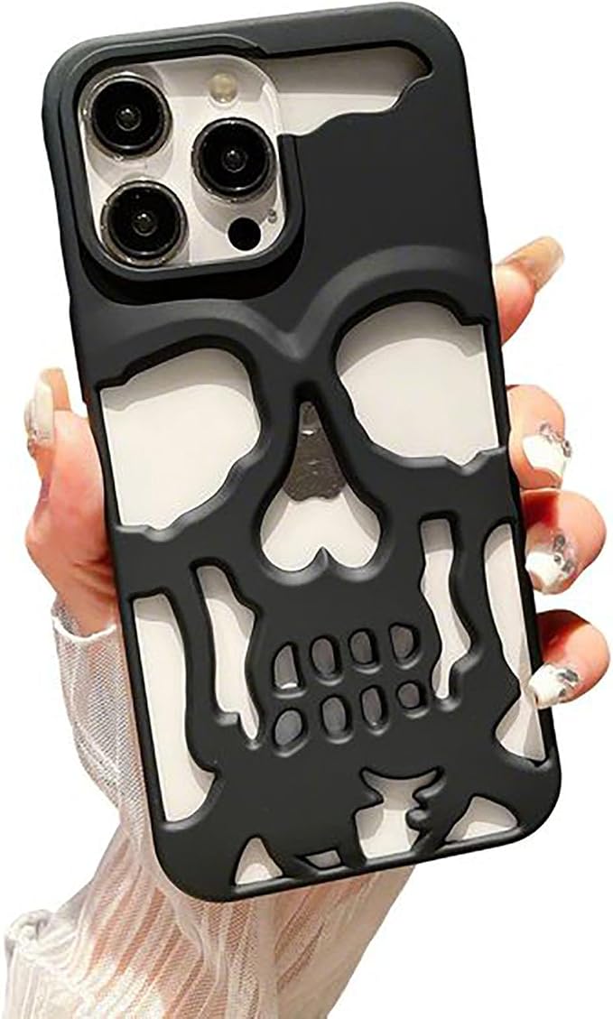 Skull Design for iPhone 17 Air Case Hollow-Out Ventilation Cover Creative Gothic Skeleton Pattern Slim Lightweight Protective Phone Shell,Matte Black - Skull phone case