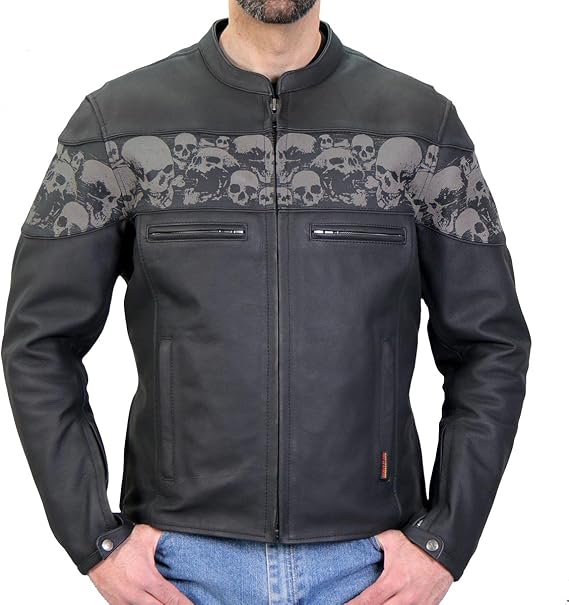 Hot Leathers Men’s Top Quality Leather Jacket with Concealed Carry Pockets - skull jacket