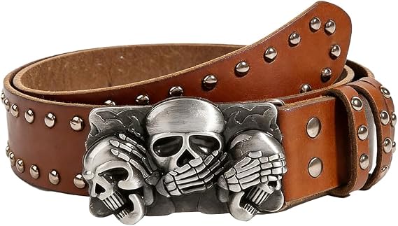 Mens Belt Leather Skull Buckle Belt Waist Band Jeans Decorative Punk Belt Black Studded Belts for Men Y2k Skull Belts