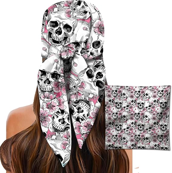Head Scarf for Women, 27.5" Satin Feel Square Scarf, Cute Fashion Printed Hair Wrap Bandana for Daily Wear - sugar skull handbags for sale