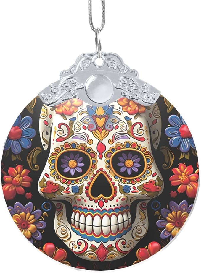 Sugar Skulls Christmas Ornament Silver Crystal Glass Hanging Ornaments for Christmas Tree Hanging Decorations 2025 Gifts Crystal Pendants Suncatcher for Holiday Party Decoration - sugar skull ornament