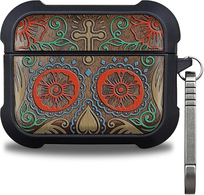 Walnut Solid Wood for AirPods Pro 3 Case (2025), Sugar Skull - skull backpack