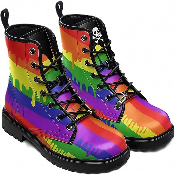 Women Print Short Combat Boots Galaxy Animal Gradient Colorful Fluorescent Color-blocked Ankle Booties Platform Lightweight Leather with Jeans Dress Skirts Travel Party Halloween Christmas - sugar skull costume