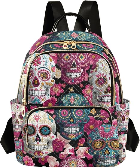 Day Of The Dead Sugar Skull Small Backpack Purse For Women Casual Lightweight Mini Daypack Travel Purse Shoulder Bag - sugar skull handbags for sale