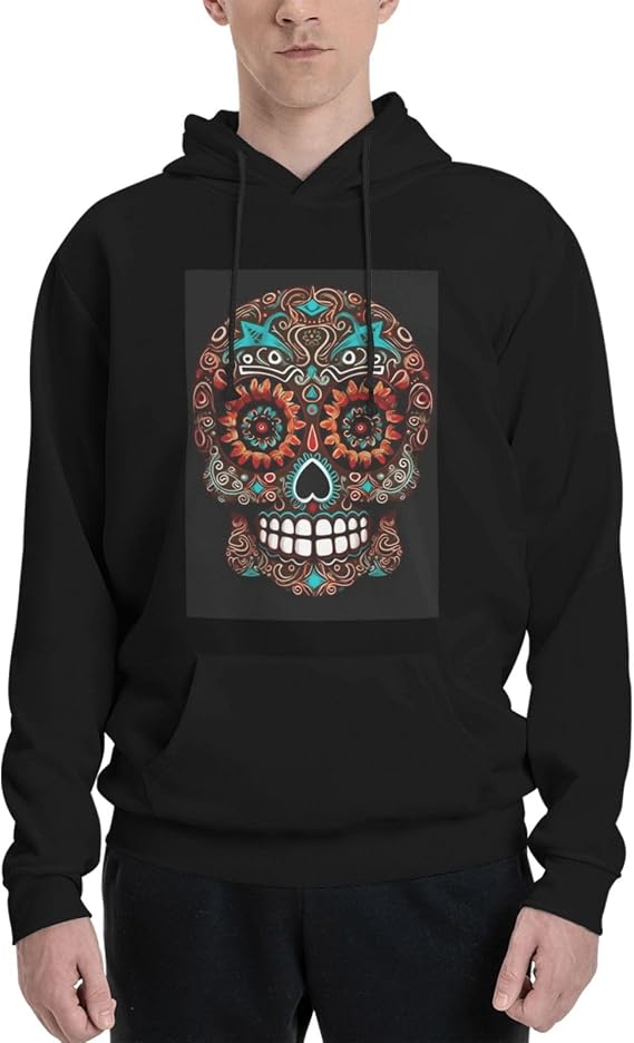 Men's Fleece Hoodie Sweatshirts Fall Pullover Hoodies Casual Sweaters Sugar Skulls Day of the Dead Winter Clothes Black - skull hoodie