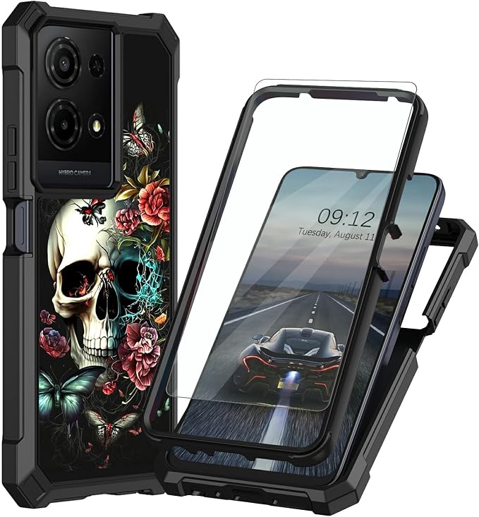 Case for TCL K32 5G/K33 T513W T513V,Butterfly Skull Flower - Skull phone case