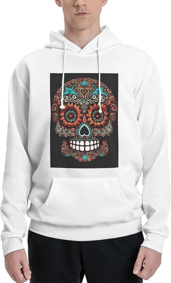 Men's Fleece Hoodie Sweatshirts Fall Pullover Hoodies Casual Sweaters Sugar Skulls Day of the Dead Winter Clothes White - skull hoodie