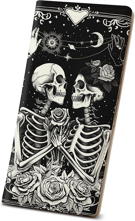 Anikathy Womens Wallet, Rfid Wallets for Women,Slim Thin Credit Card Holder Organizer Purse,PU Leather Cute Long Bifold Clutch Cash Wallet with Zipper Coin Pocket,Ladies Gift,Two Skeletons