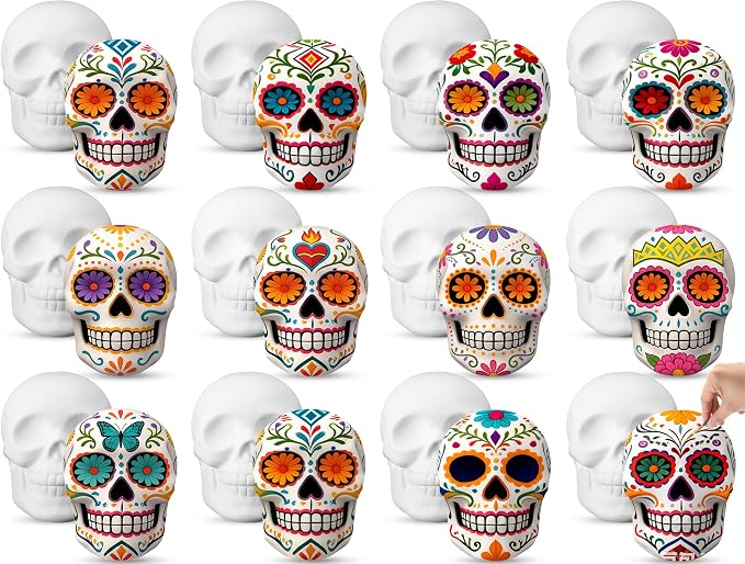 Colingmill 12 Pcs Halloween Sugar Skull Ceramic to Paint Crafts Unpainted