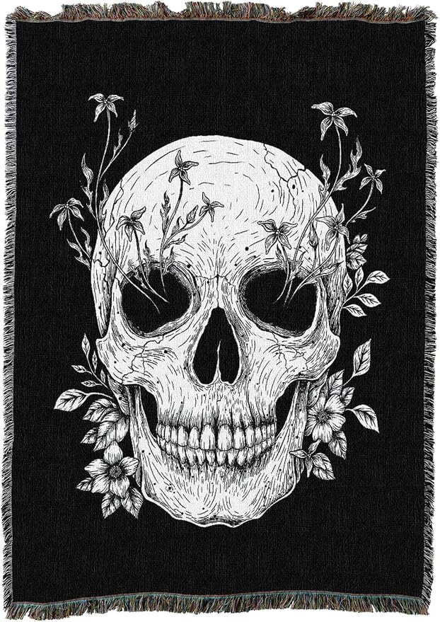 Pure Country Weavers Floral Skull by Episodic Drawing - Gift Tapestry Throw Blanket Woven from Cotton - Made in The USA (50X60) - skull blanket