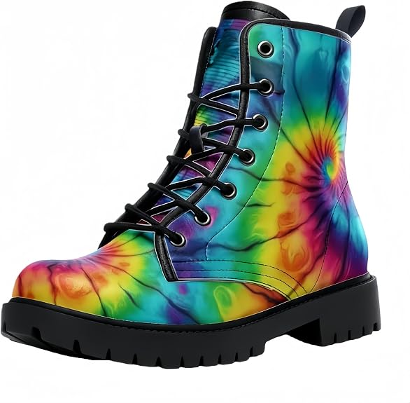 Women's Printed Short Boots Lace-up Chunky Heel Combat Ankle Booties for Girls Ladies Autumn and Winter Shoes Rose Skull Butterfly FLowers Cartoon Pattern - sugar skull boots