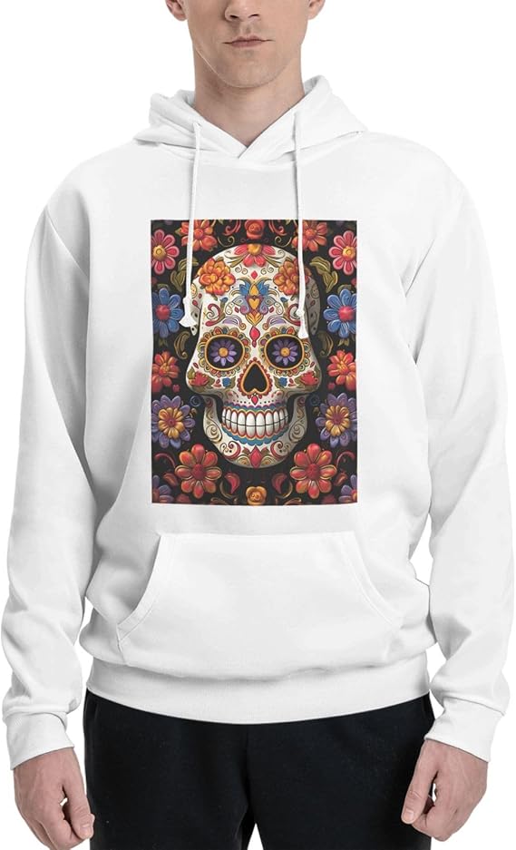 Men's Fleece Hoodie Sweatshirts Fall Pullover Hoodies Casual Sweaters Sugar Skulls Winter Clothes White - skull hoodie