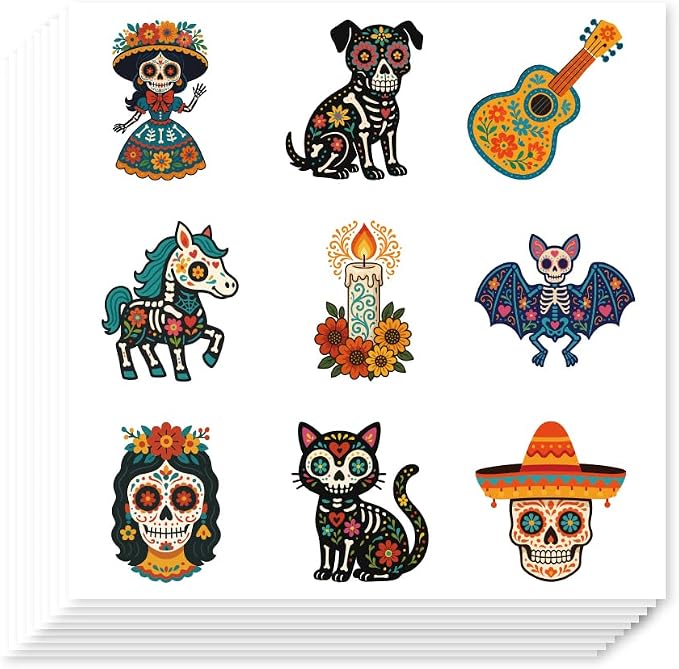 AHANDMAKER 180Pcs Self-Adhesive Day of the Dead Planner Stickers, Waterproof Cat Skull Stickers Decorative Paper Decals for Planner Calendar Scrapbook Crafting Halloween Mexican Festival Party Decor - skull sticker