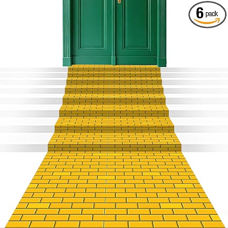 6Pcs 108 x 54In Yellow Brick Floor Runners Brick Stone Road Carpet Yellow Bricks Wallpaper Backdrop for Halloween Cosplay Princess Witch Medieval Green Castle Party Decors Decal Tablecloth Supplies - skull carpet