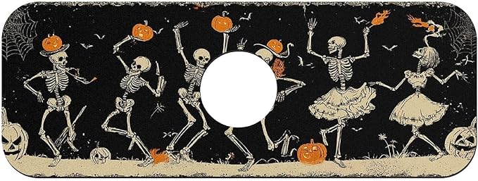 Faucet Fast Absorbent Pad - Vintage Halloween Skeleton Dance , Suitable For Kitchen, Bathroom, Island And Other Scenes - skull toilet mat