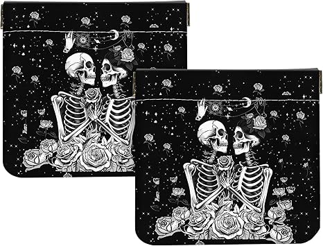 2Pcs PU Leather Small Squeeze Coin Purse Pouch Mini coin Bag Unique And Cute Wallet Cosmetic Bags Change Bag For Women Girls Men （skull 2 - skull wallet