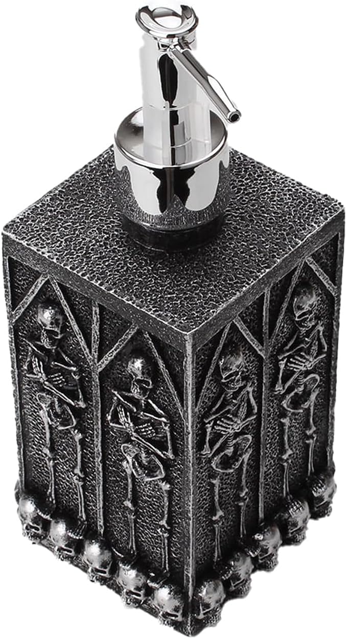 Skull Soap Dispenser,15OZ Refillable Resin Hand Soap Holder with Rust Proof Pump, Halloween Punk Skeleton Hand Lotion Bottle Home Kitchen Bathroom Decoration - skull bottle