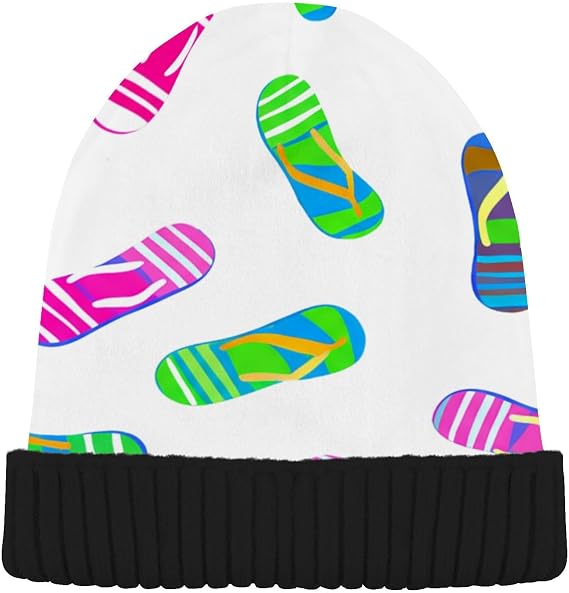Colorful Flip Flops Beanie Hat for Women Winter Fleece Beanies Knit Cuffed Skull Cap - sugar skull costume