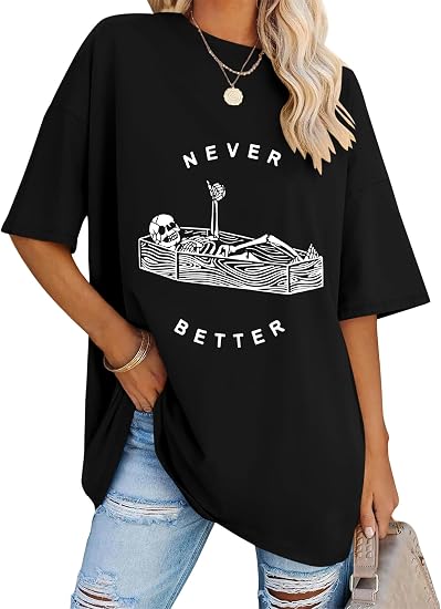 LOMON Oversized Graphic T Shirts for Women Short Sleeve Crewneck Summer Tops Loose Casual Basic Tees - skull leggings