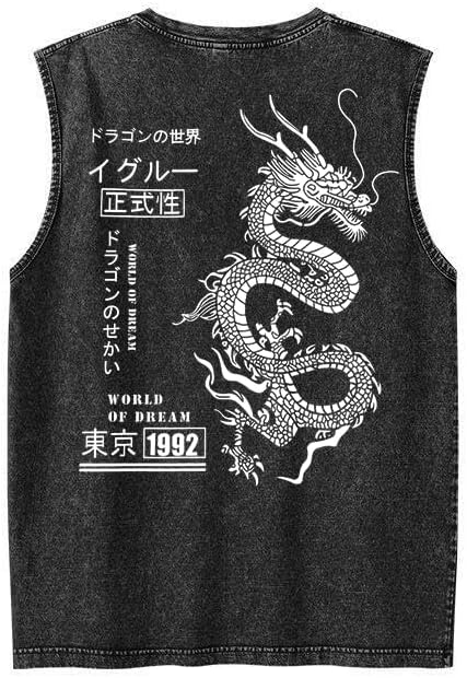 UOUA Men's Graphic Tank Tops Washed Sleeveless Tee Shirts - skull tshirt