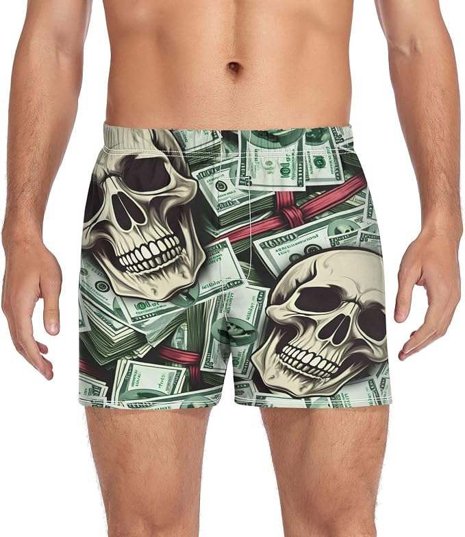 Men's Underwear Boxer Love Wave Dot Pattern Cotton Boxers Shorts for Men - skull swimsuit