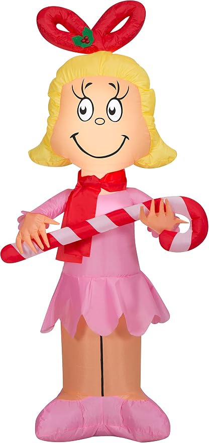 4' Gemmy Airblown Inflatable Christmas Cindy Lou Who Holding A Candy Cane Yard Decoration 880607 - skull inflatable