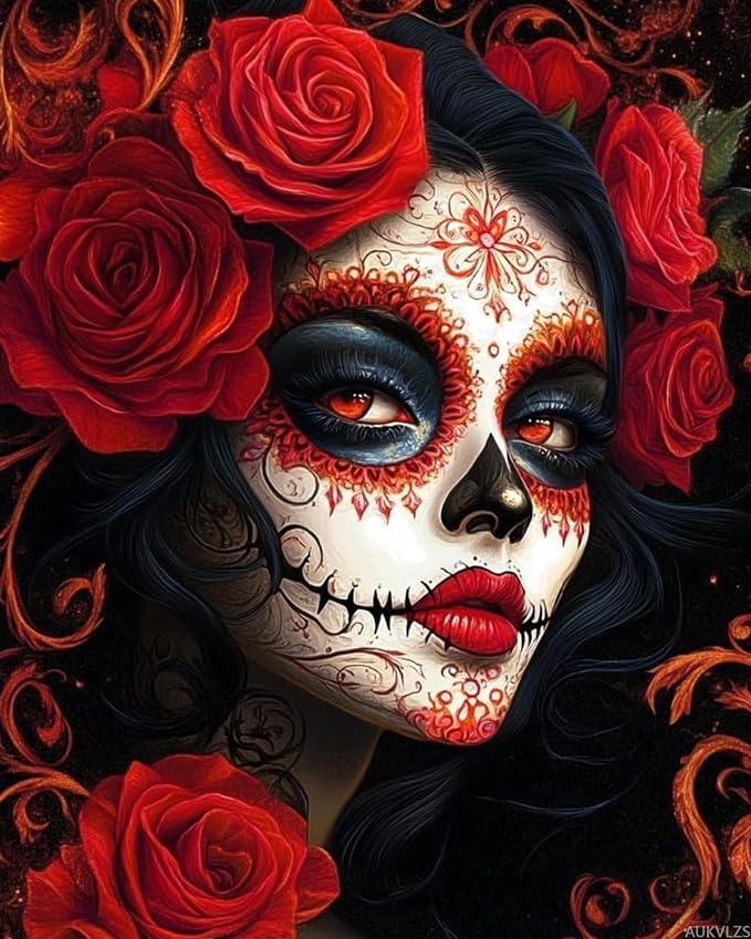 AUKVLZS Rose Sugar Skull Women Paint by Numbers Kit for Adults, 16"x20" Canvas Painting Kit for Beginners, Modern Aesthetic DIY Paint by Number on Canvas for Home Wall Decor - skull painting