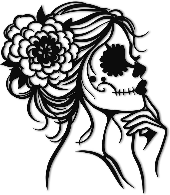 JEWLOVE Female Skull Floral Metal Wall Art, Gothic Decor for Home