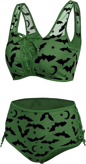 DRESSFO Retro Two Piece Bikini Sets Gothic Bathing Suit - skull swimsuit