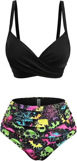 ROSE GAL Plus Size Womens Gothic Two Piece Bikini Swimsuit Crisscorss Padded Bikini Set - skull swimsuit