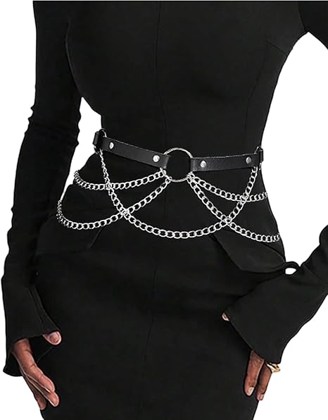 Black PU Leather Belt – Emo Punk Grunge Gothic Belt with Chains, Gothic Waist Belt,Accessories for Women(S-XXL) - skull wallet