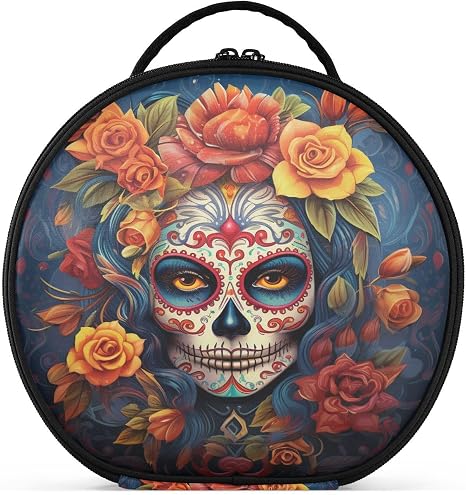 ALAZA Dia Muertos Mexican Day Of The Dead Girl Sugar Skull Travel Makeup Case, Portable Artist Makeup Storage Bag - sugar skull makeup