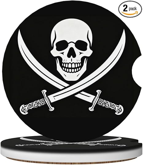 Skull 2 Pack Car Cup Holder Coasters Ceramic Drink Coasters - skull coaster