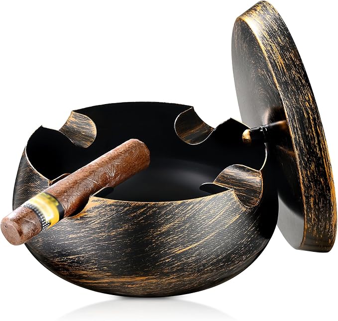 Extra Large Cigar Ashtrays with Lid for Outdoors Indoors Outside Patio Living Room Home Retro Decor,1.3'' Wide Cigar Rest Ashtray for Cigars,Cigar Accessories for Men Dad Husband Boyfriend - skull ashtray