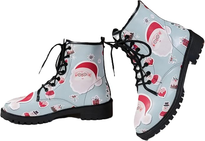 Women's Ankle Booties with Graffiti Dog Butterfly Skull Flowers Floral Print Stylish Gothic Combat Boots Platform Lace-up Leather Xmas Boots Halloween Christmas Party - sugar skull costume