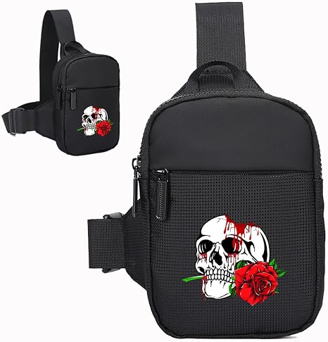 FOECBIR Mini Crossbody Bag Men Chest Bags,Small Travel Sling Bag For Men Women Waterproof For Mens For Travel Work Sport (Scary Skull Rose, Small) - sugar skull handbags for sale