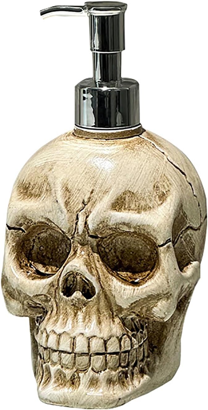 Gaolinci Resin Skull Soap Dispenser with Plastic Pump, Refillable Lotion Soap Bottle, Lotion Bottle, Hand Soap Dispenser, Home Decoration - skull bottle