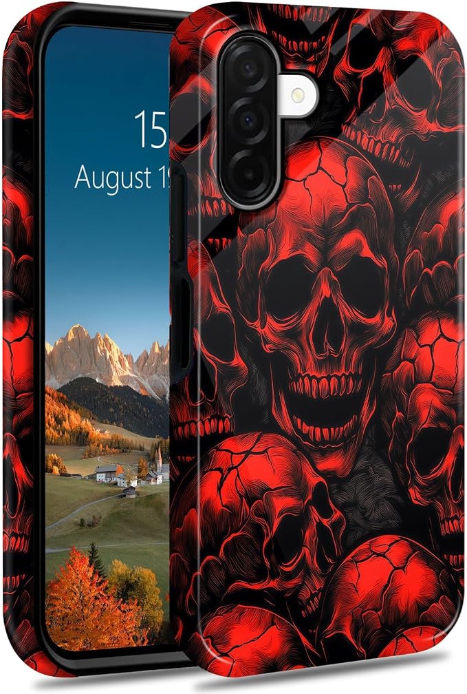 for Samsung Galaxy A17 5G Dual Layer Heavy Duty Case, Red Skull - Skull phone case