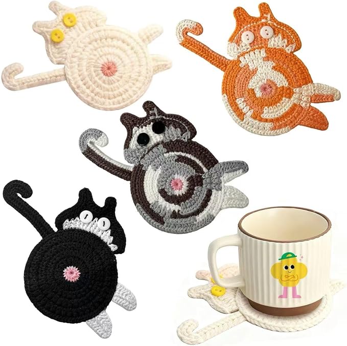 Drink Coasters Cat Gifts for Women Funny Gifts for Cat Lovers 4 Pack - skull coaster