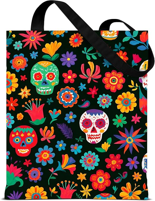 Spooky Ghost Halloween Canvas Tote Bag for Women Gothic Bags - sugar skull handbags for sale