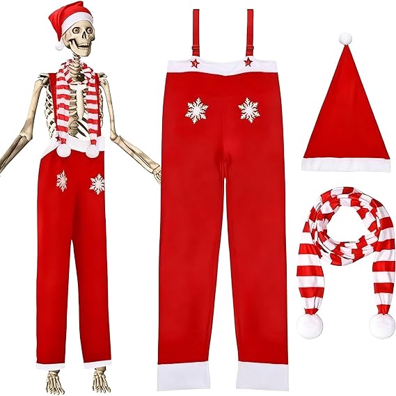 Freebily 3 Pcs 12 ft Skeleton Christmas Costume Set Giant Clothes Outfit Accessories for Garden Outdoor Decoration - skeleton