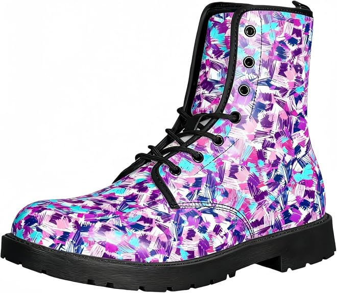 Women's Printed Short Boots Lace-up Block Heel Combat Ankle Booties for Girls Ladies Autumn and Winter Shoes Rose Skull Butterfly FLowers Cartoon Pattern - sugar skull costume