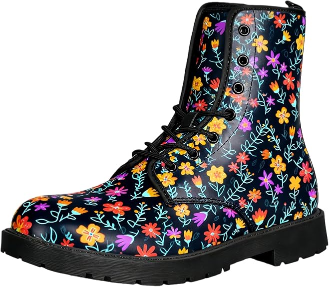 Women's Printed Short Boots Lace-up Block Heel Combat Ankle Booties for Girls Ladies Autumn and Winter Shoes Rose Skull Butterfly FLowers Cartoon Pattern - sugar skull costume
