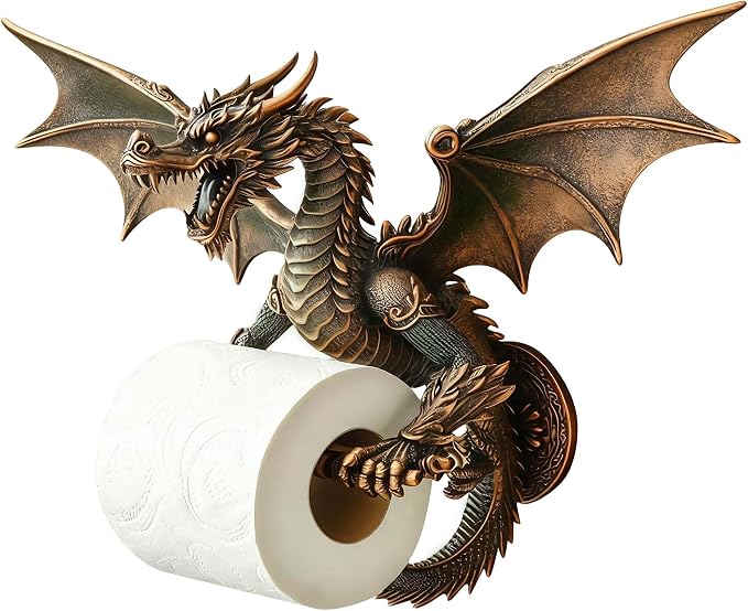 Winged Dragon Toilet Paper Holder Wall Mounted, Dragon Resin Bathroom Tissue Holder Roll, Gothic Fantasy Bathroom Decor, Dragon Accessories Creative Home Decor Gift Home Decor for Bathroom Wall