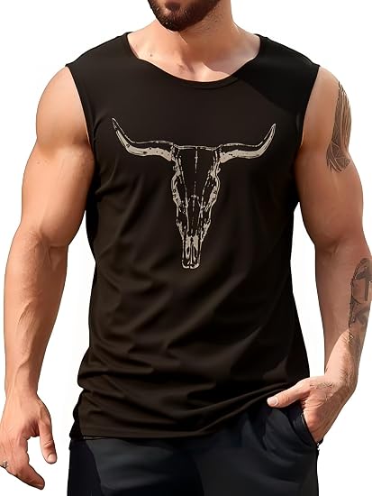 Mens Tank Tops Beach Summer Sleeveless Shirts Graphic Vacation Tanks Muscle Gym Tank T Shirts - skull tank tops